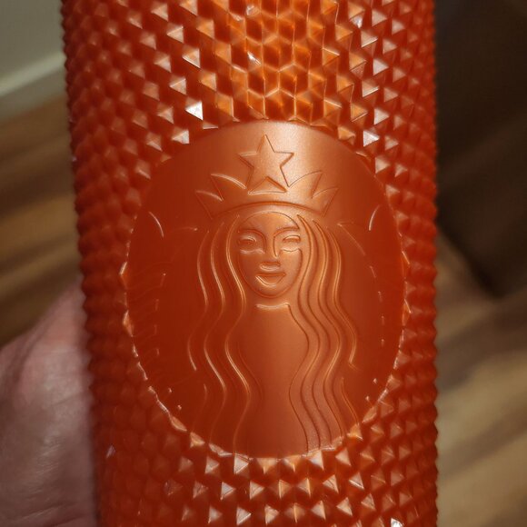 Starbucks Orange Studded Tumbler 24 Oz Reusable Cold Cup With Straw Durable Text - Picture 2 of 4